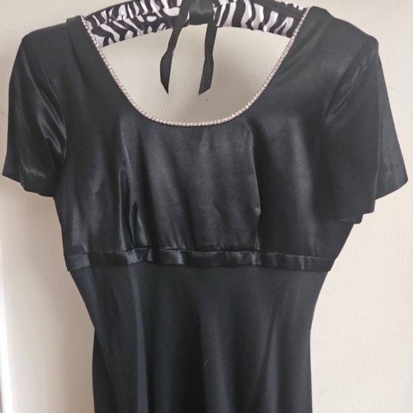 Vtg Classy long Evening Rhinestones Bow Gown satin long maxidress - Picture 3 of 14